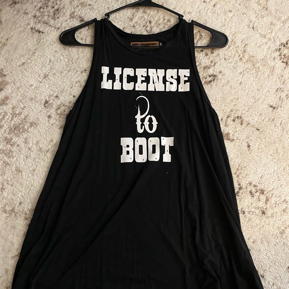 Women’s license to boot black muscle tank